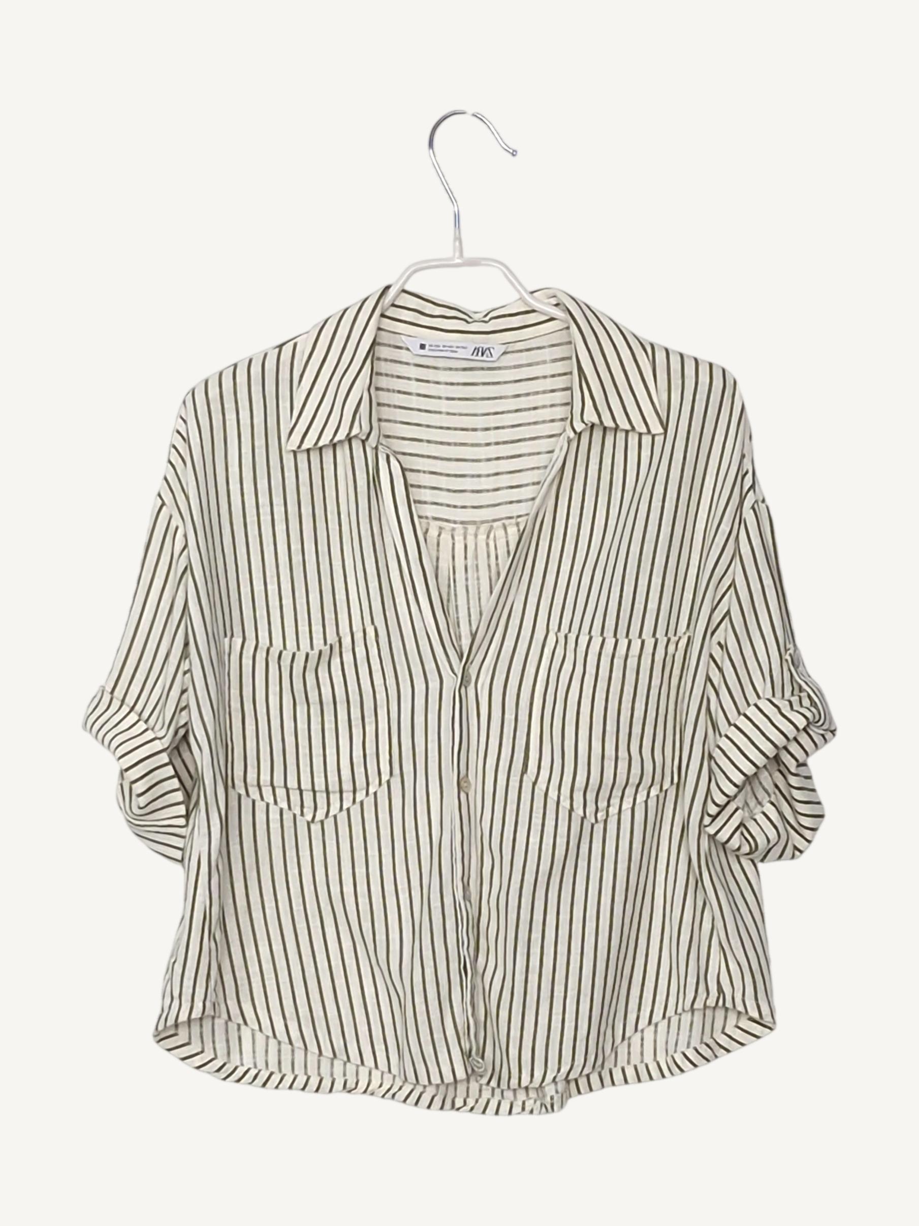 자라 자라 ZARA 그린 스트라이프 셔츠 EUR XS [A507] 2