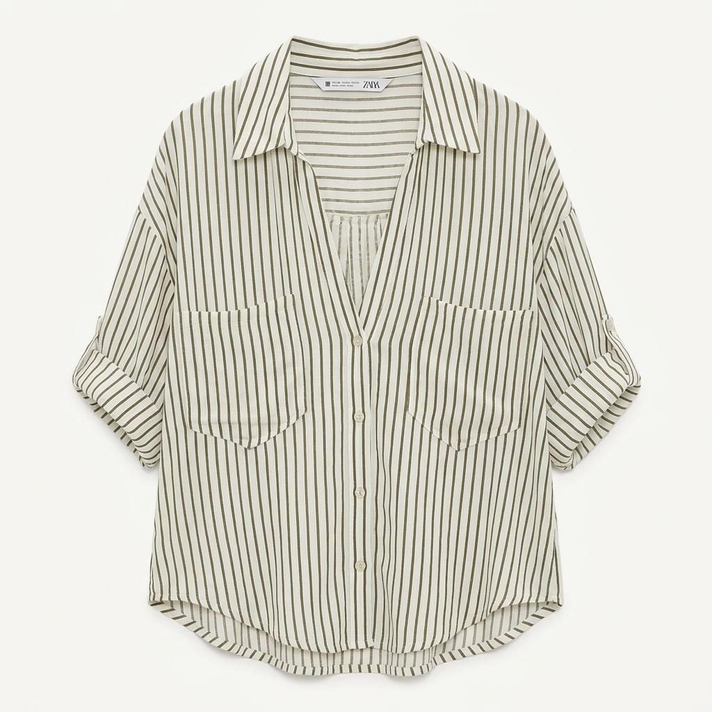 자라 자라 ZARA 그린 스트라이프 셔츠 EUR XS [A507] 1
