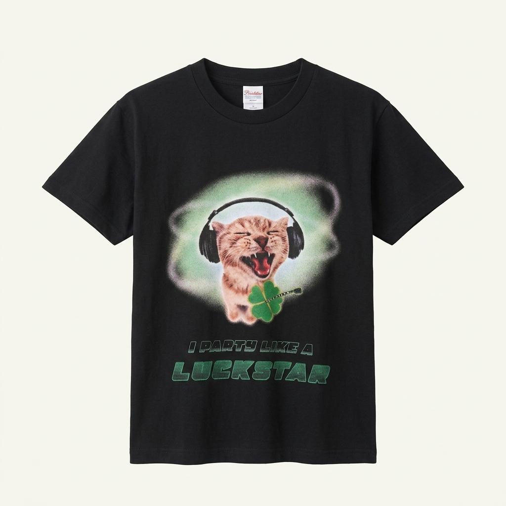 프린트스타 고양이 그래픽 반팔 티셔츠 블랙s 1