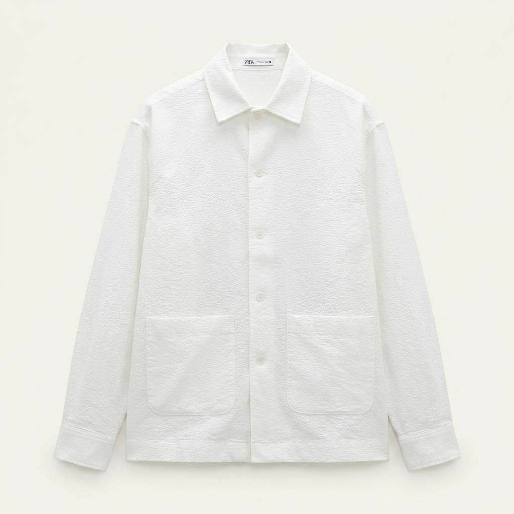 ZARA 화이트 텍스처 셔츠 XL 1