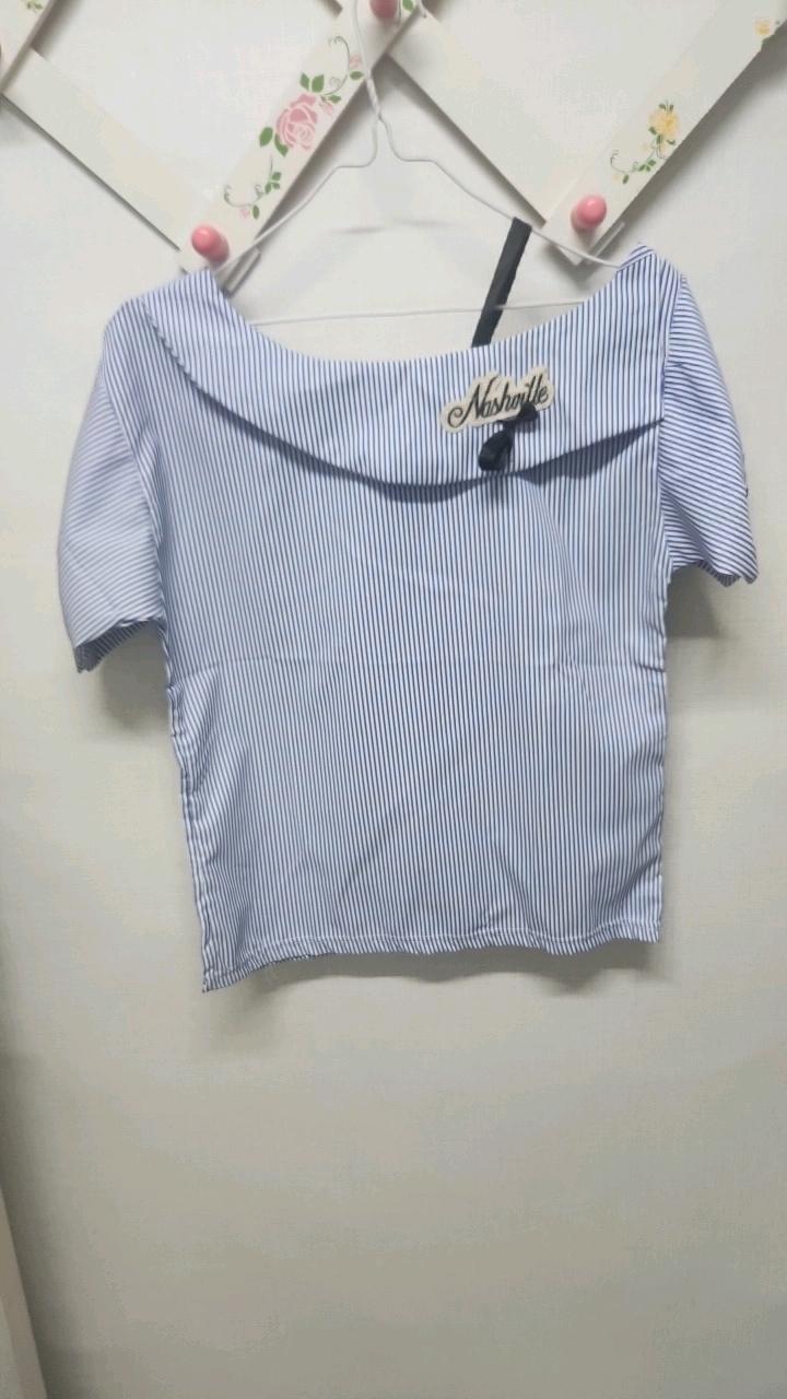 세일러 카라 스트라이프 오프숄더 블라우스 2