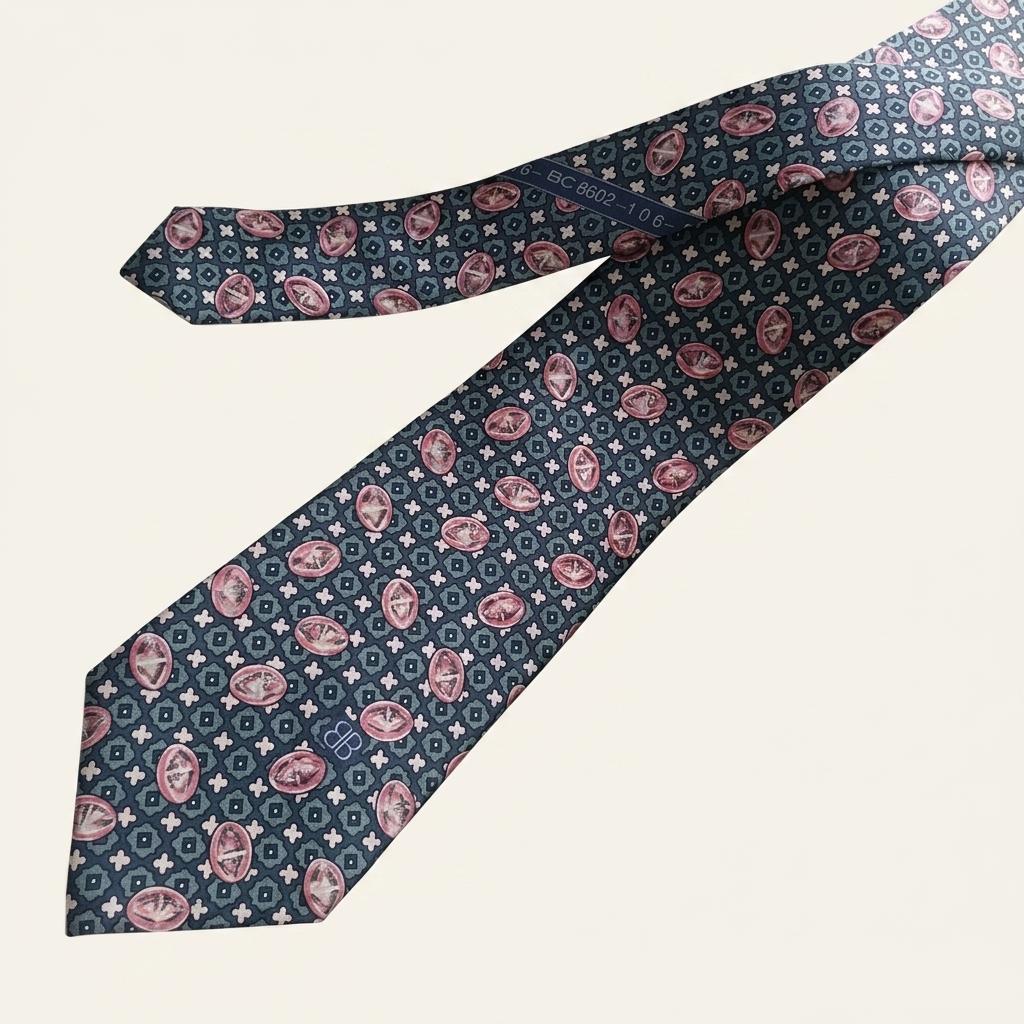 발렌시아가 그린 핑크 메달리온 패턴 넥타이 8.3cm A+등급 K3143
