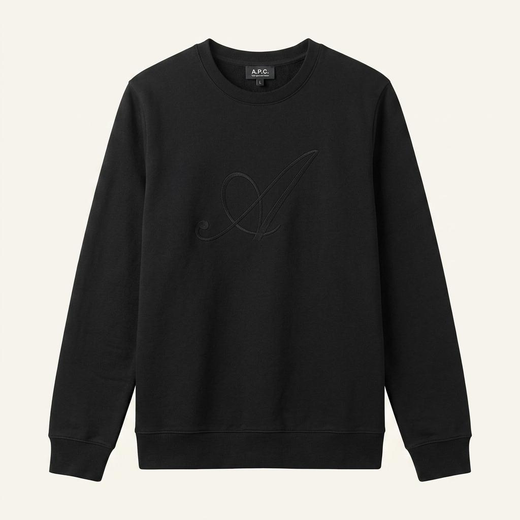 A.P.C. 로고 자수 맨투맨 티셔츠 블랙 1