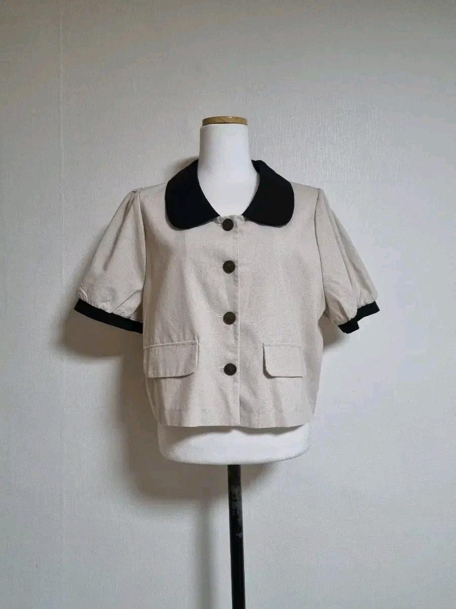 J98 배색 카라 반팔 블라우스 크롭 자켓 3