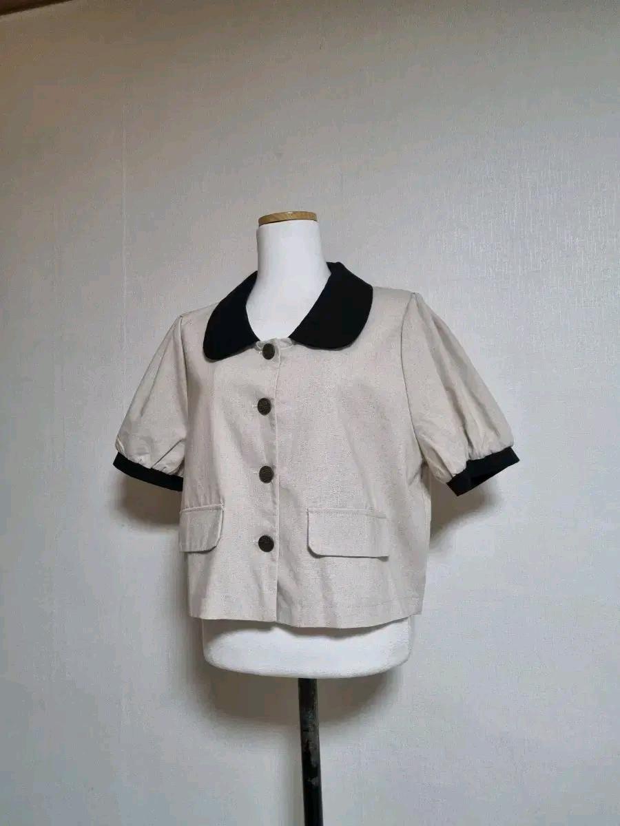 J98 배색 카라 반팔 블라우스 크롭 자켓 4