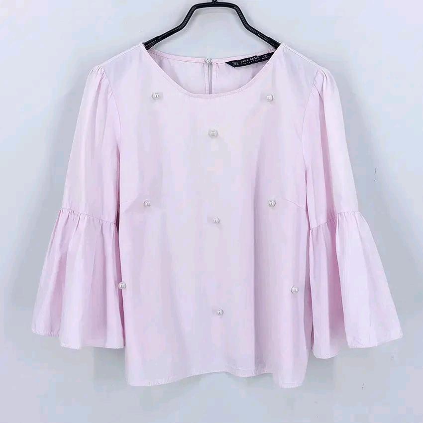 자라 여성 여름 진주 나팔소매 블라우스 핑크M (HU45347) 2