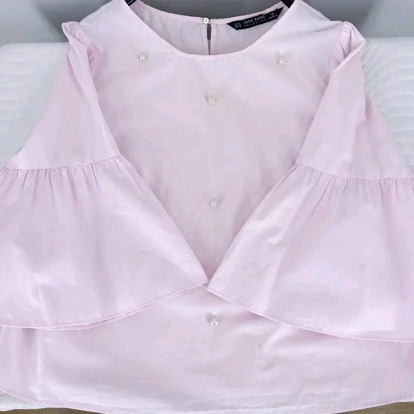 자라 여성 여름 진주 나팔소매 블라우스 핑크M (HU45347) 4