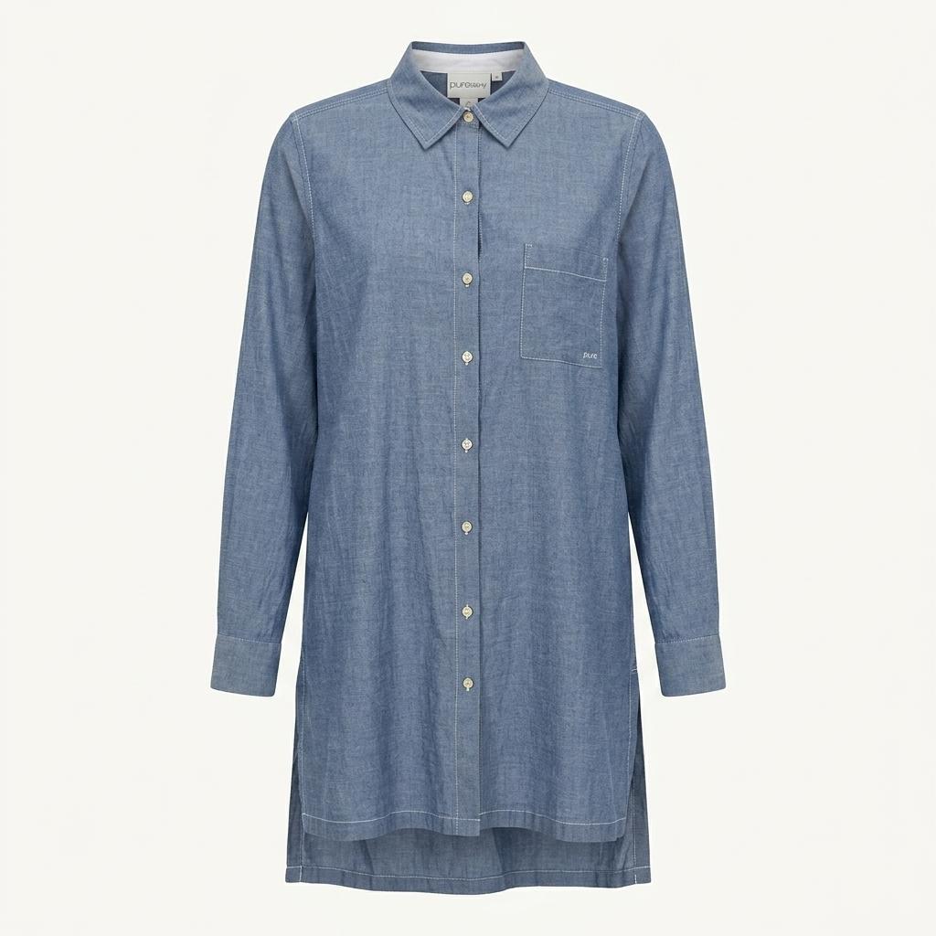 DKNY 여성 여름 긴팔롤업 롱셔츠 톤다운블루85 (HU45399)