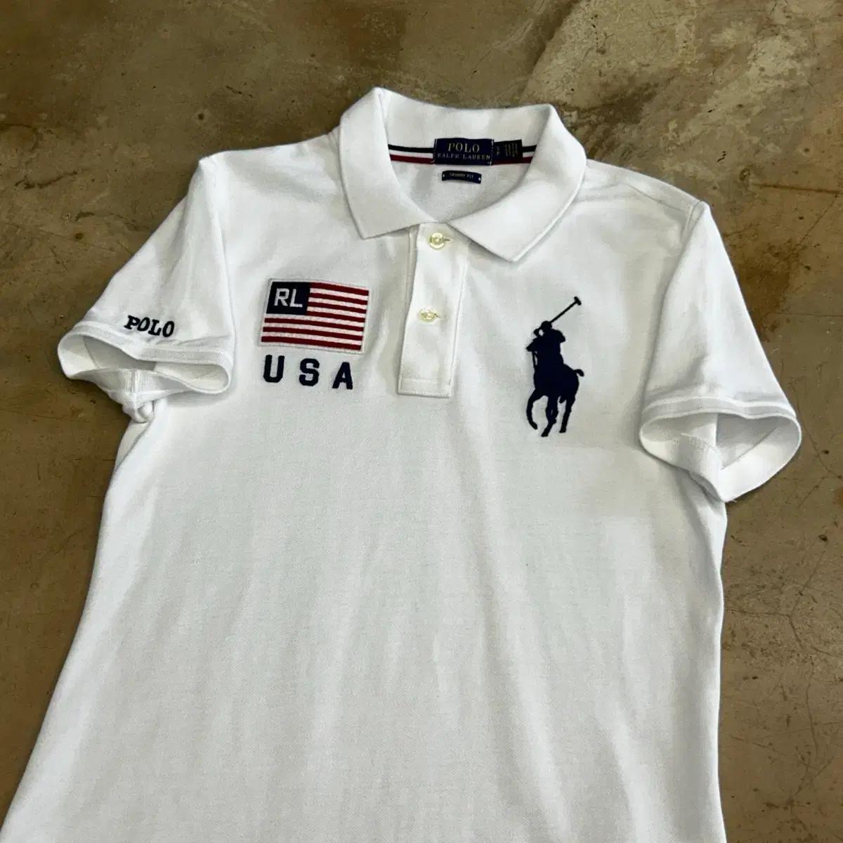 S 폴로랄프로렌 빅포니 여성용 USA 화이트 카라 반팔티 2