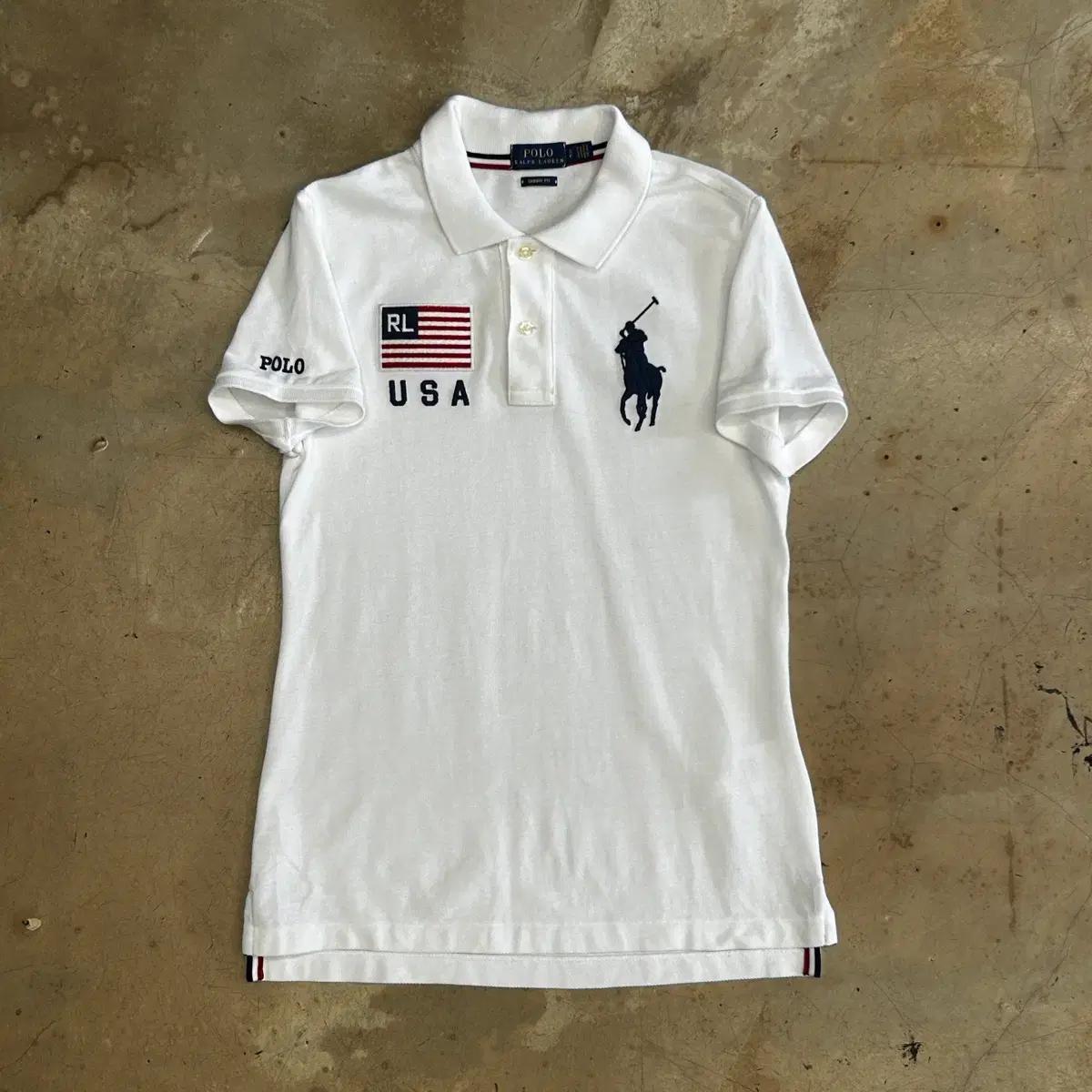 S 폴로랄프로렌 빅포니 여성용 USA 화이트 카라 반팔티 3