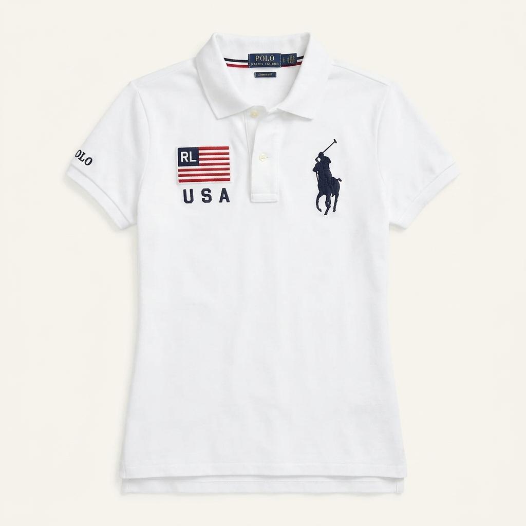 S 폴로랄프로렌 빅포니 여성용 USA 화이트 카라 반팔티