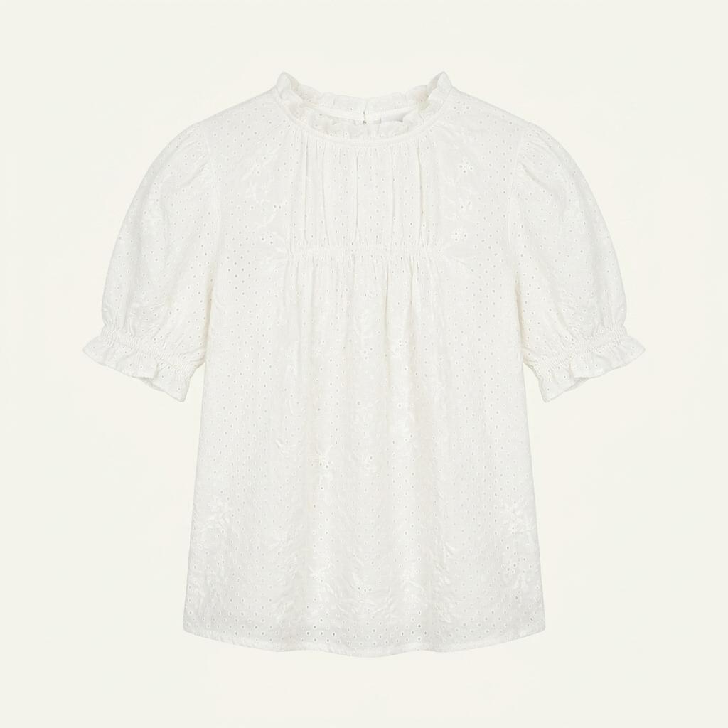 아이렛 펀칭 자수 프릴 블라우스 화이트 1