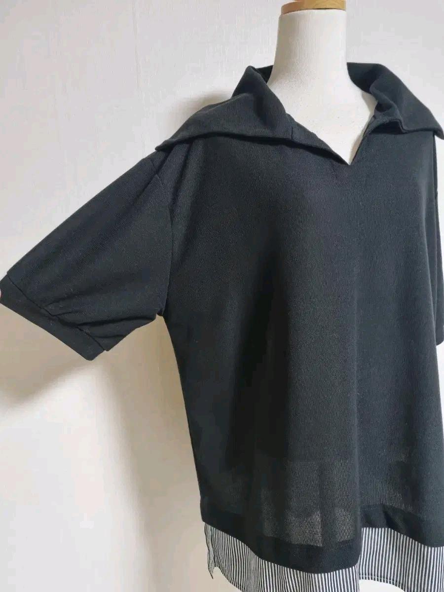 T54 블랙 카라 반팔 셔츠 레이어드 티셔츠 3