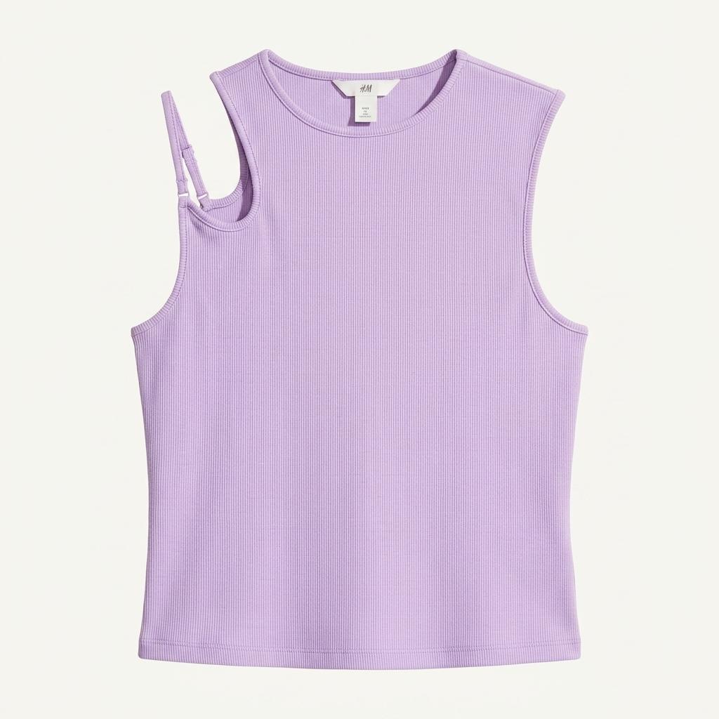 H&M 퍼플 리브 커트아웃 슬리브리스 티셔츠