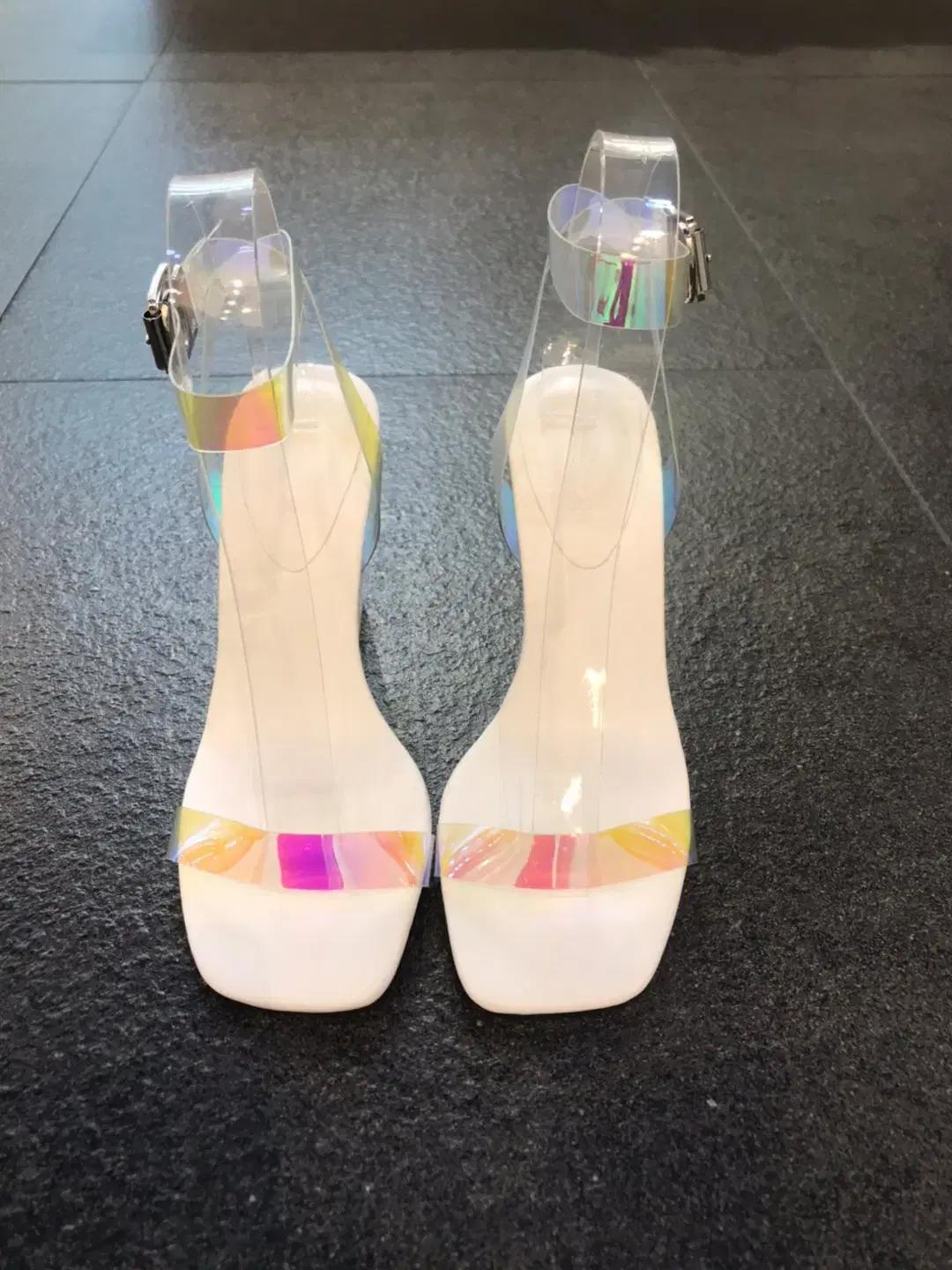 #935 청키 스틸레토 9cm 홀로스트랩 크리스탈 샌들 250 화이트 2