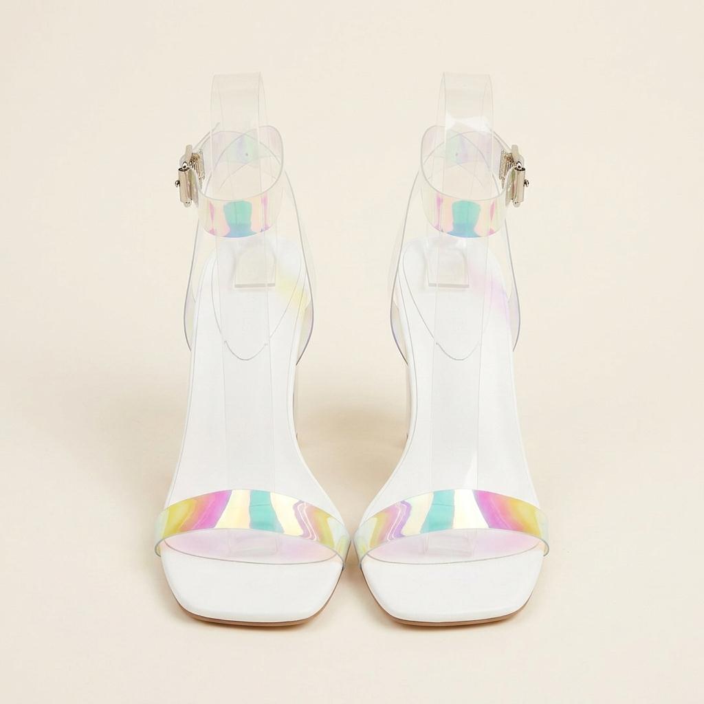 #935 청키 스틸레토 9cm 홀로스트랩 크리스탈 샌들 250 화이트 1