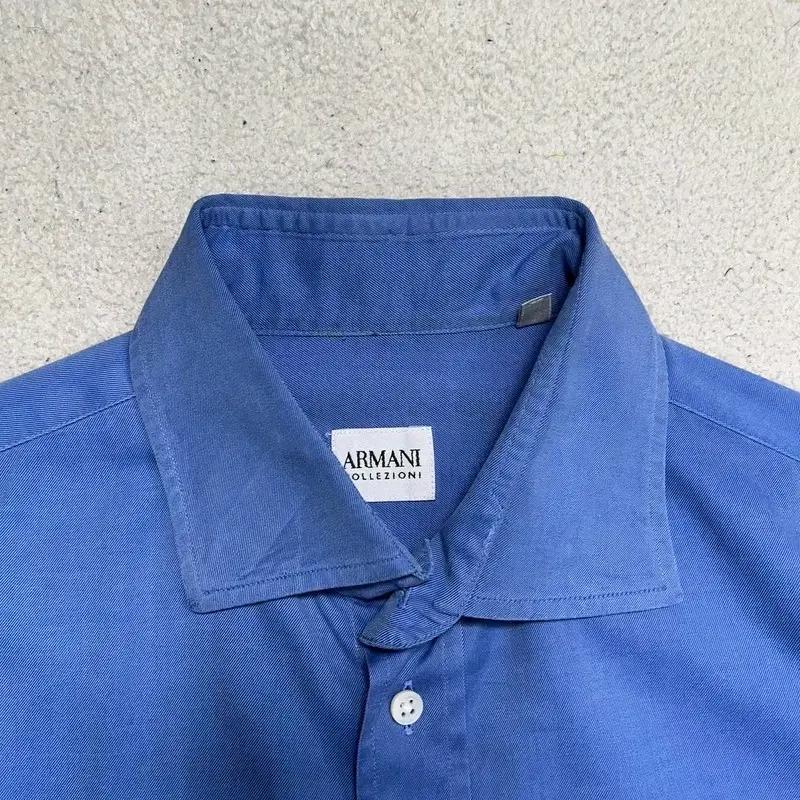 ARMANI 와이드카라 블루 셔츠 39 5