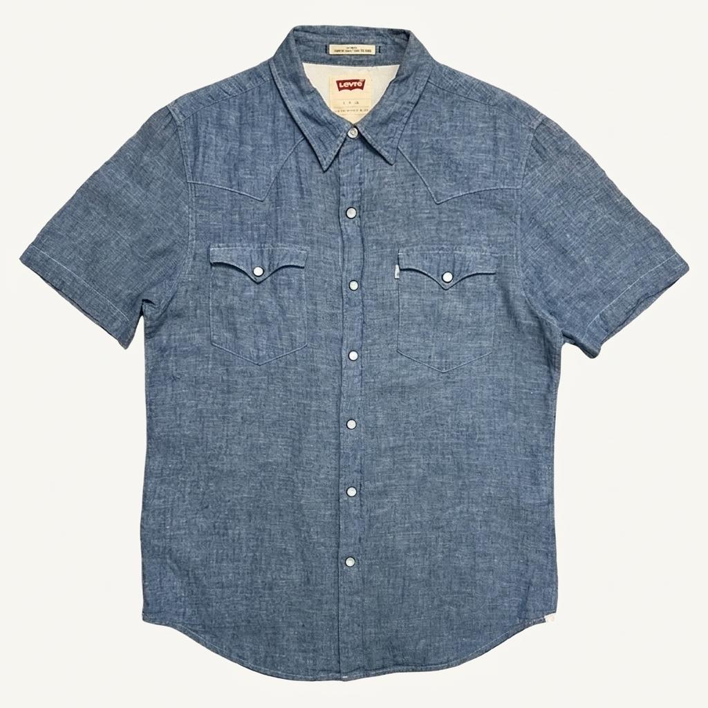 LEVI'S 데님 린넨 웨스턴 반팔 셔츠 S 1