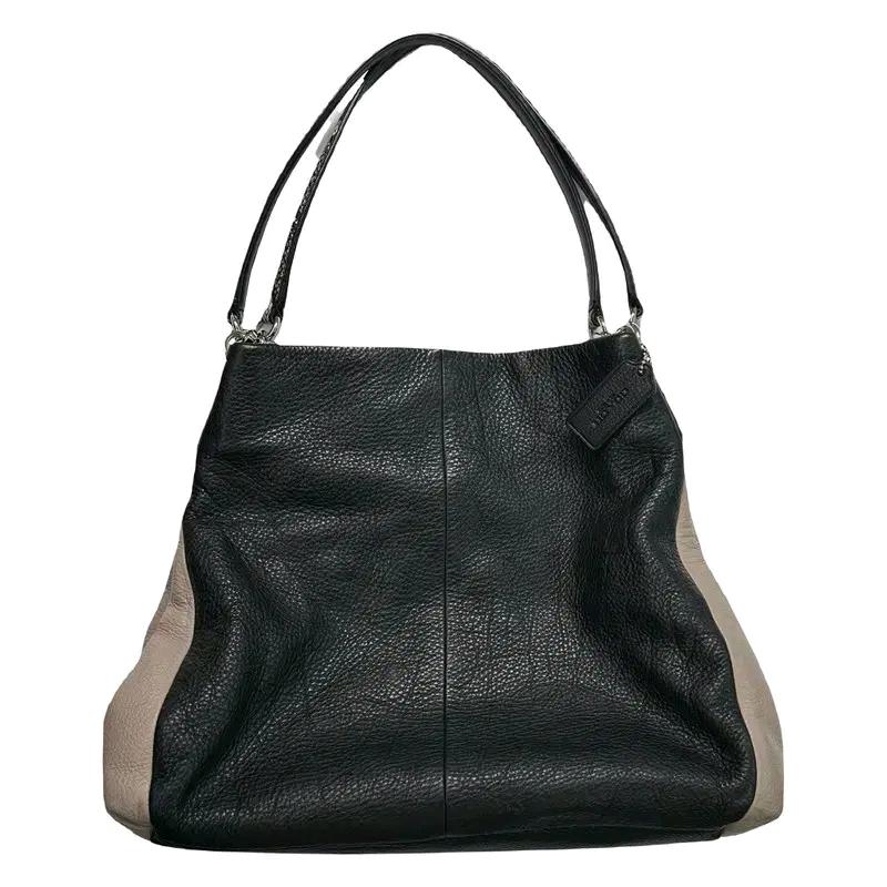 COACH 블랙 베이지 레더 숄더백 2