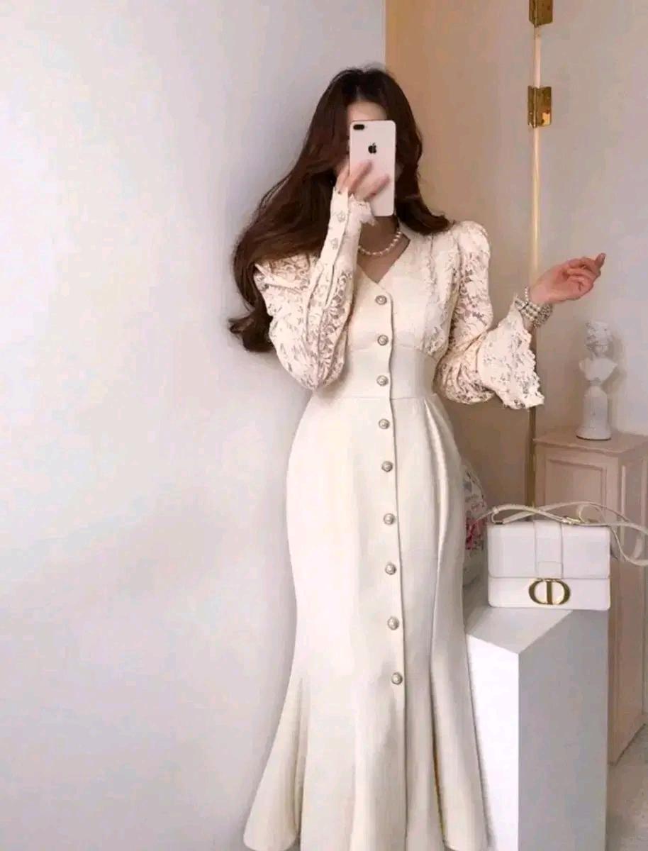 L291 레이스 롱 원피스 아이보리 2