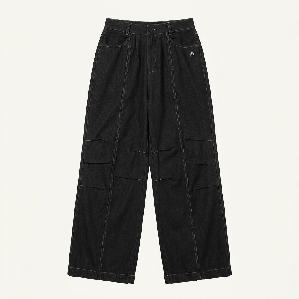 아캄 98 Printed Knee Pin-tuck Denim Pants (Black) 1