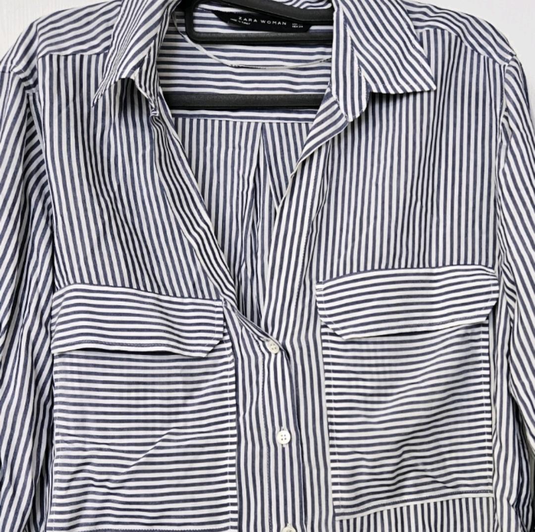 ZARA 자라 우먼 스트라이프 포켓 셔츠 소매 롤업  남방 S 사이즈 판매 2