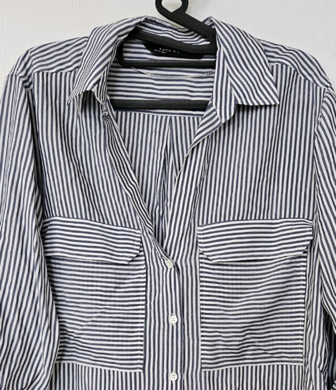 ZARA 자라 우먼 스트라이프 포켓 셔츠 소매 롤업  남방 S 사이즈 판매 3