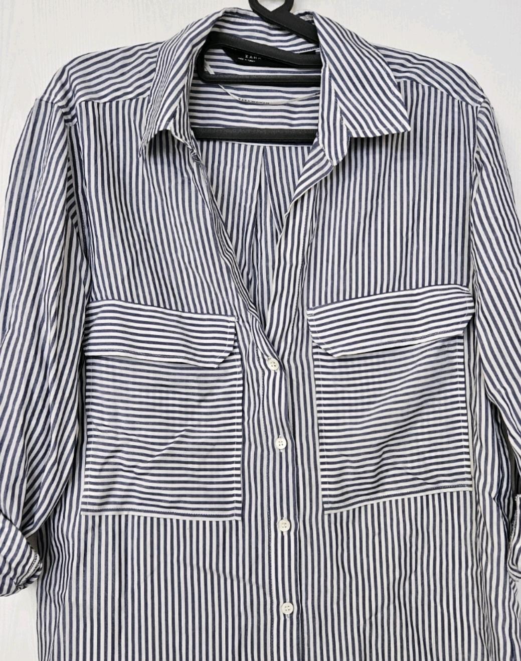 ZARA 자라 우먼 스트라이프 포켓 셔츠 소매 롤업  남방 S 사이즈 판매 4