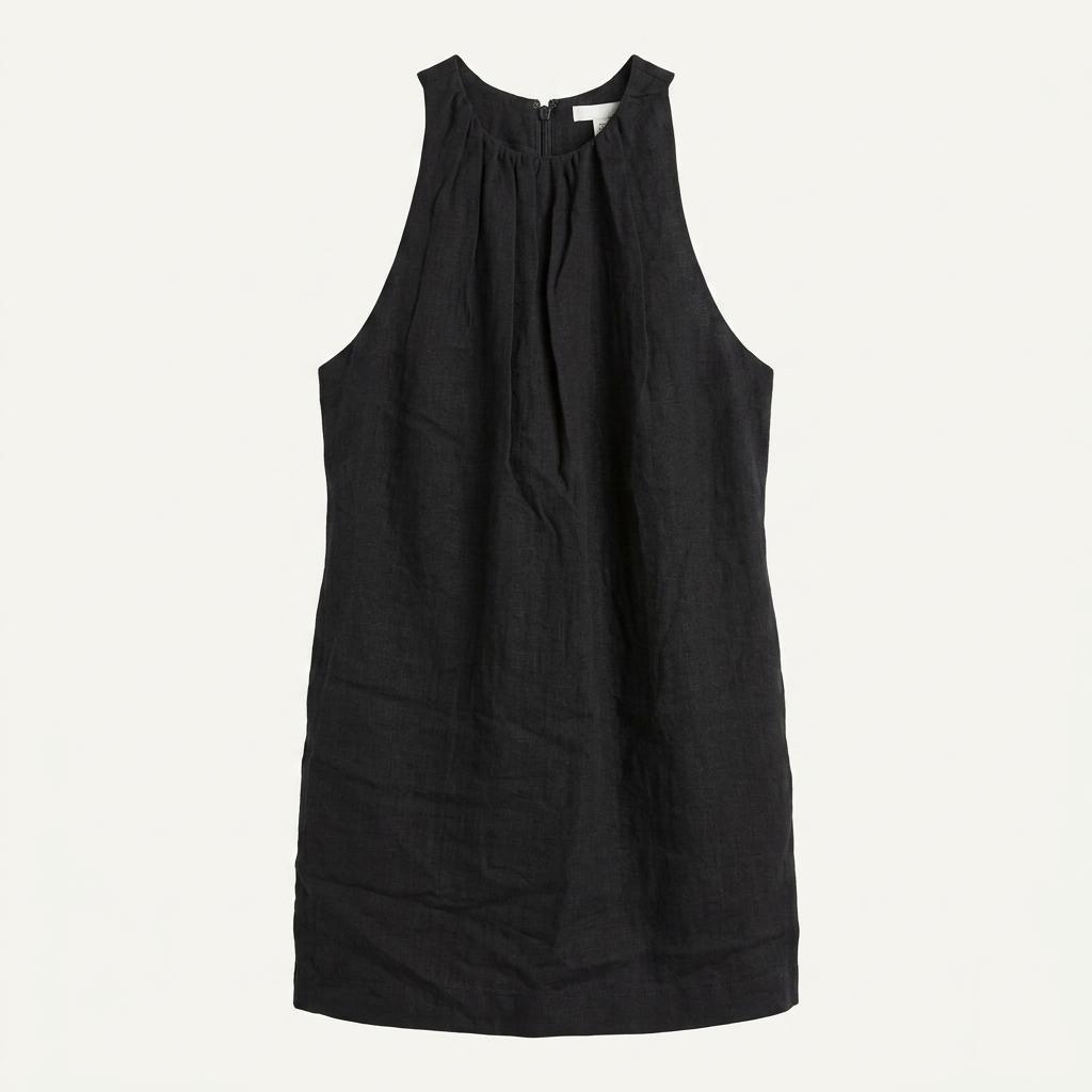 H&M 홀터넥 리넨 블렌드 미니 원피스 블랙 1