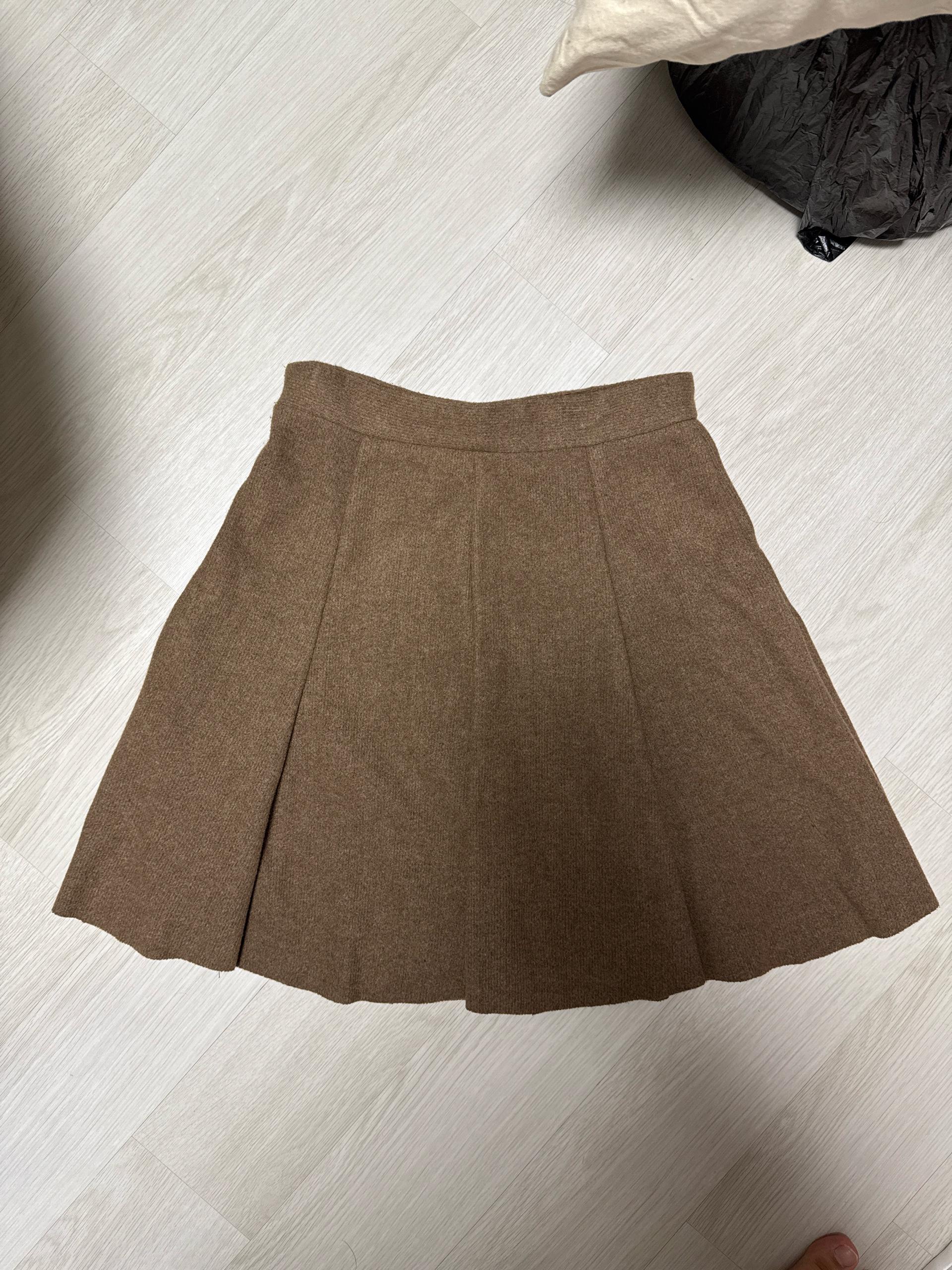 브라운 울 혼방 미디 스커트 5