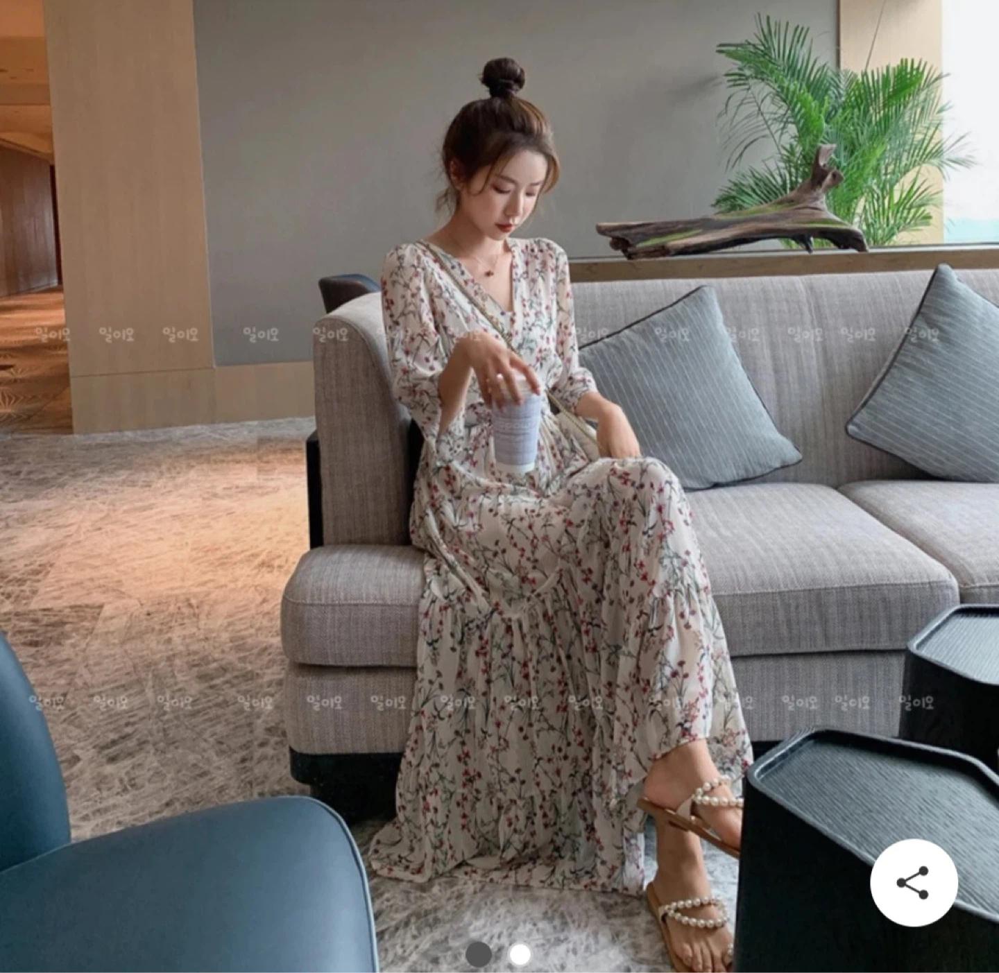 플라워 패턴 롱 원피스 (L) 바캉스 휴양지룩 3