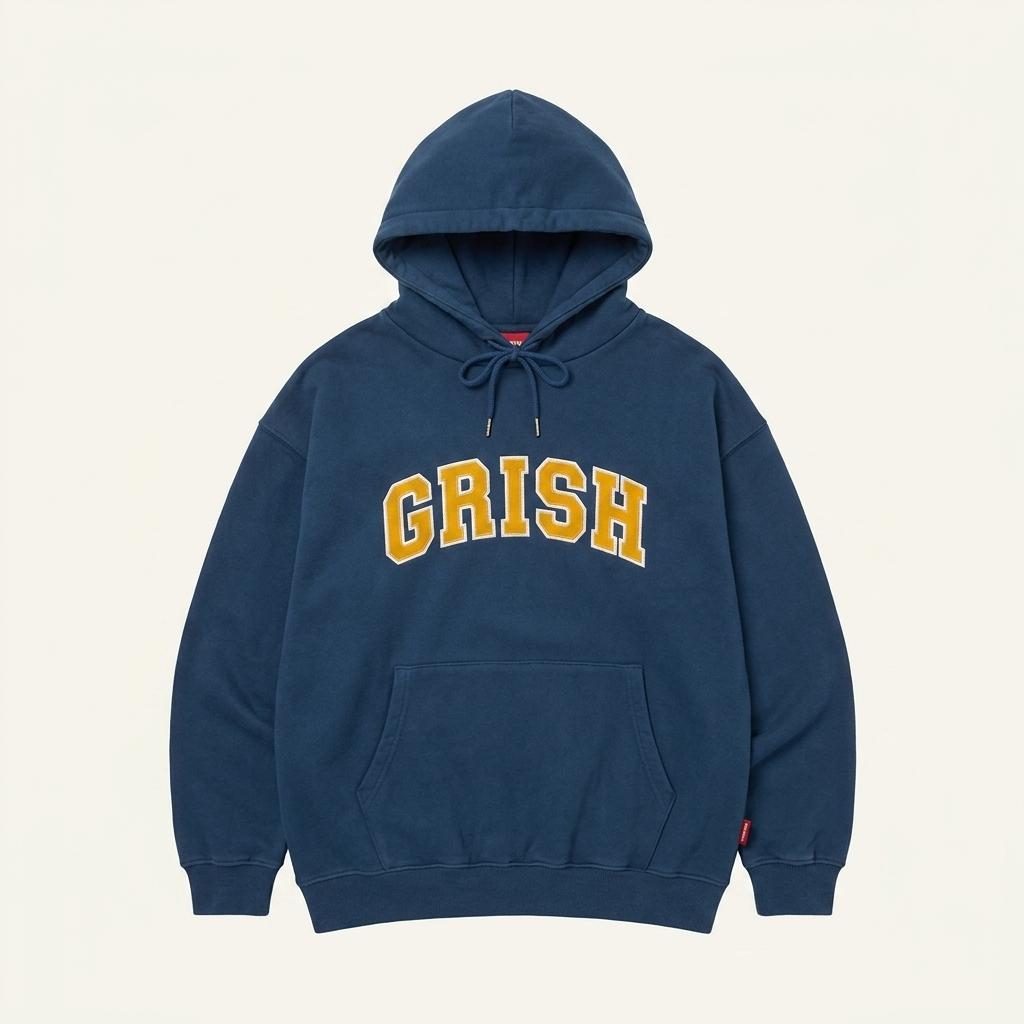 GRISH 그리쉬 레터링 로고 후드티 네이비
