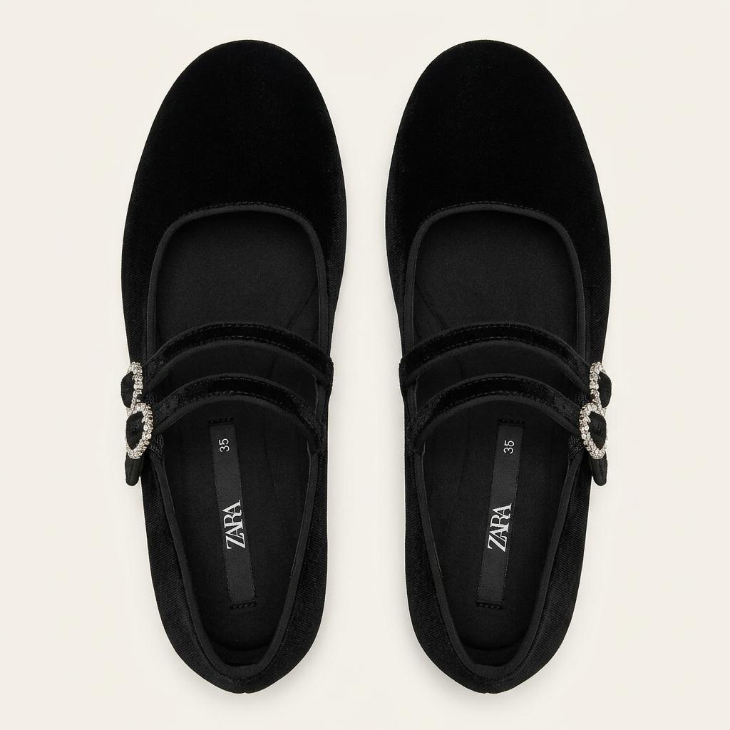 [ZARA] 자라 벨벳 메리제인 플랫슈즈 블랙 1