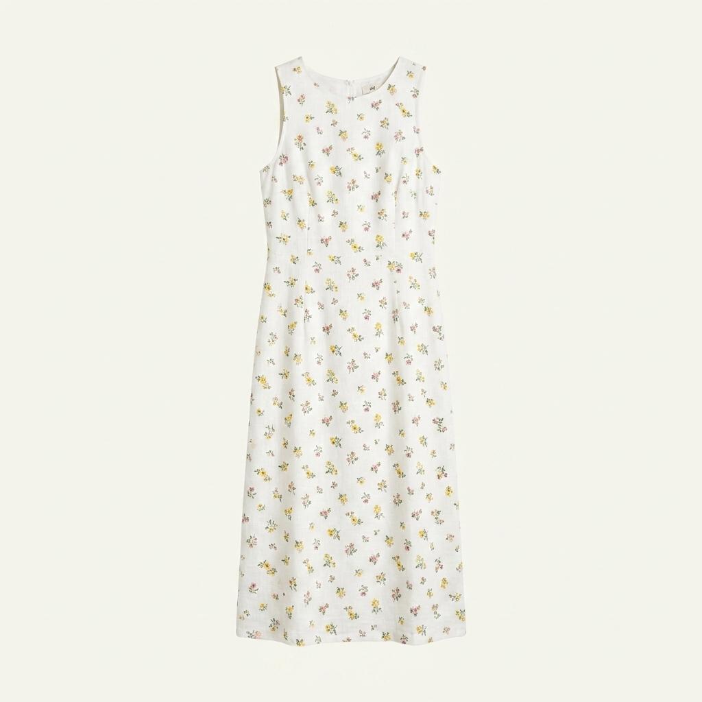 H&M 린넨 블렌드 플라워 미디 원피스 1