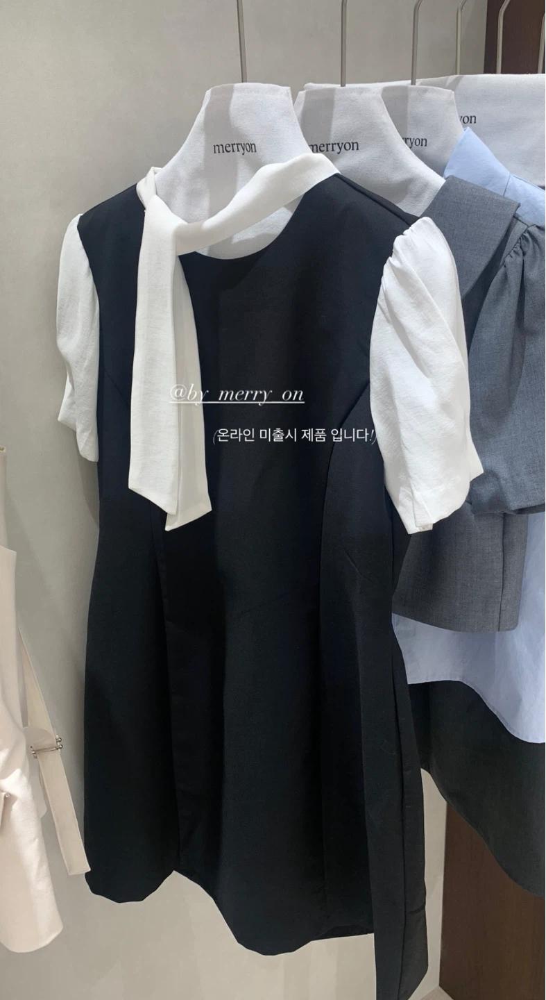 메리온 블랙 화이트 배색 원피스 하객룩 새상품 2