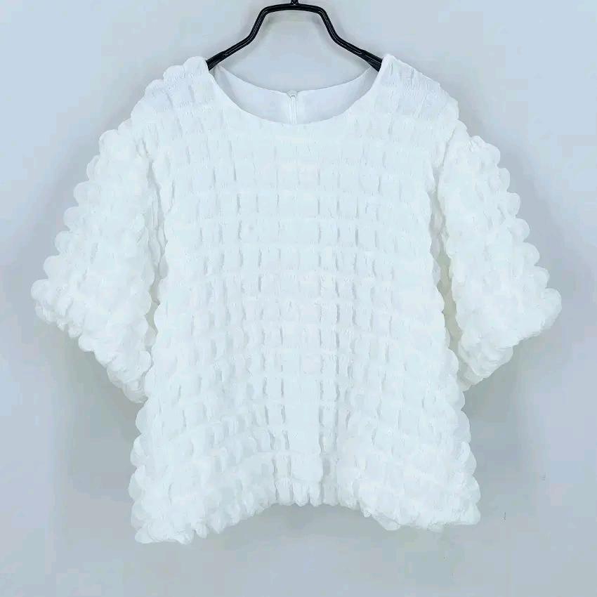 ANTHRA 여성 춘하 엠보와플 반팔블라우스 화이트 (HU45470) 2