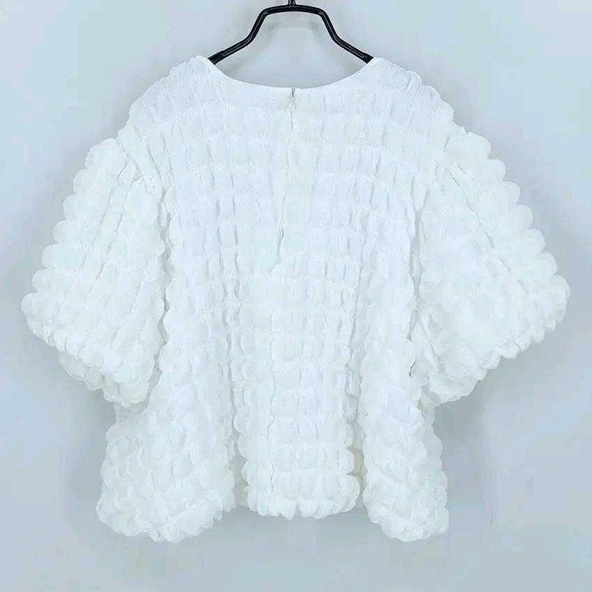 ANTHRA 여성 춘하 엠보와플 반팔블라우스 화이트 (HU45470) 3