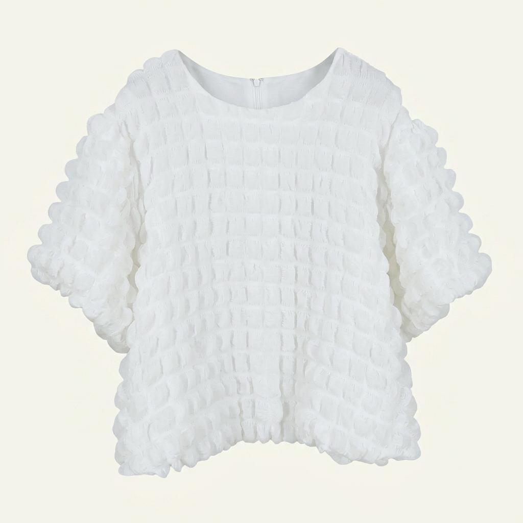 ANTHRA 여성 춘하 엠보와플 반팔블라우스 화이트 (HU45470) 1