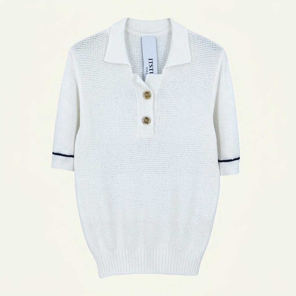 잇미샤 여성 여름 카라반팔 니트티 아이보리55 (HU45472) 1