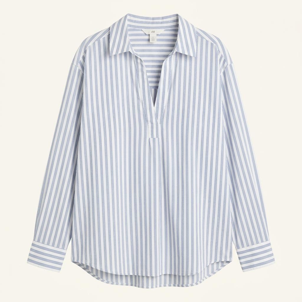 H&M 스트라이프 롱 슬리브 셔츠 블루