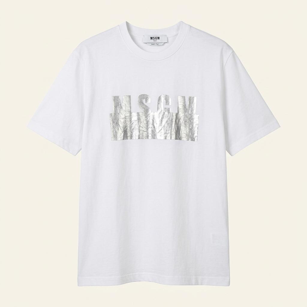 MSGM 여성 로고은박 반팔티 화이트M (HU45538) 1