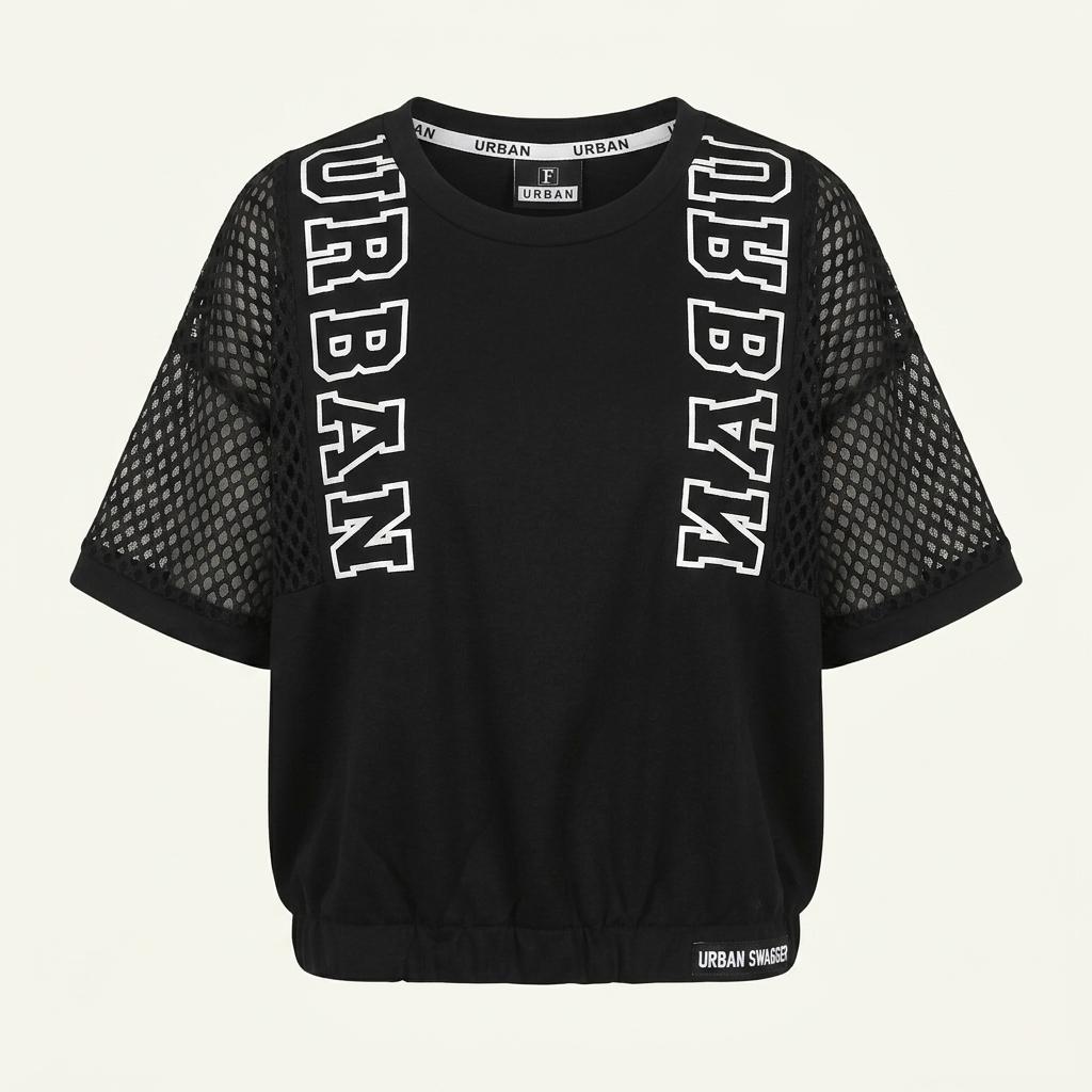 URBAN 어반 블랙 레터링 메쉬 반팔 티셔츠