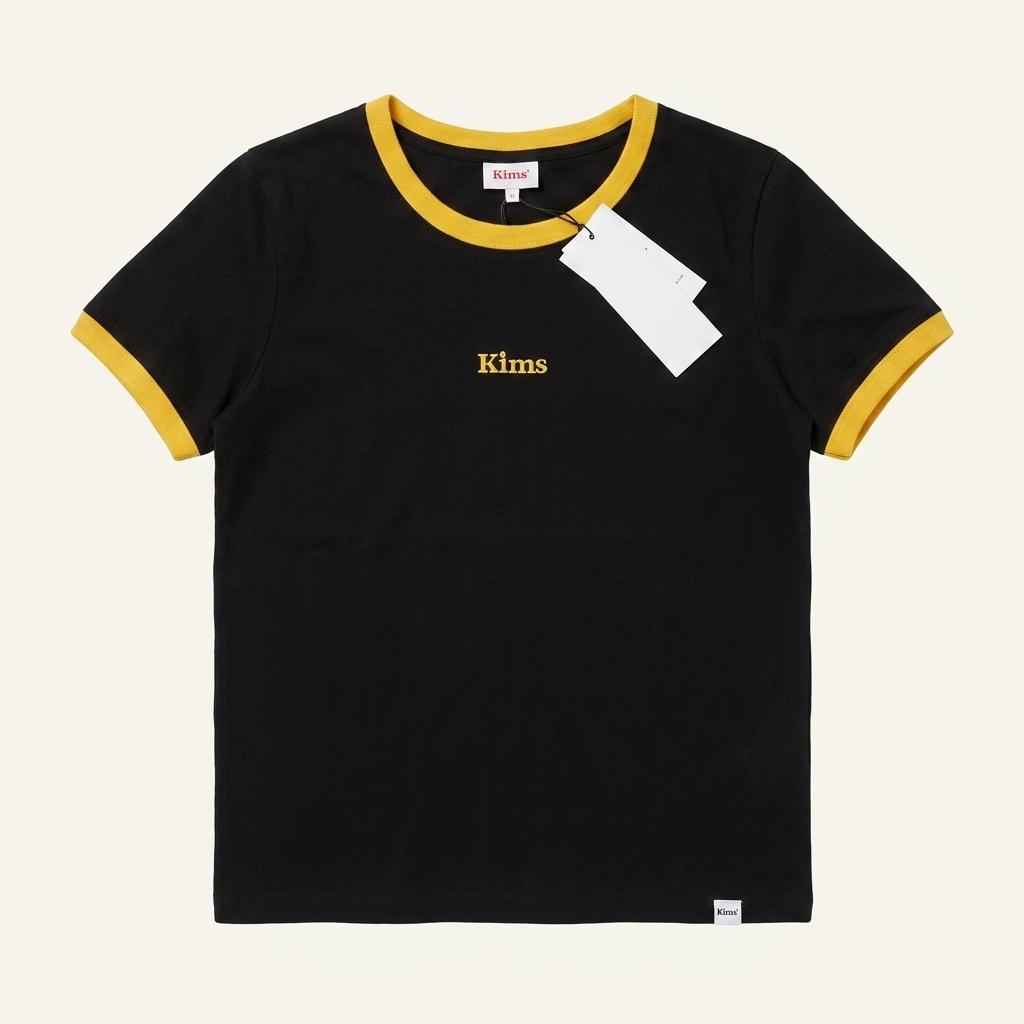 Kims 자수 포인트 반팔 티셔츠 블랙 1