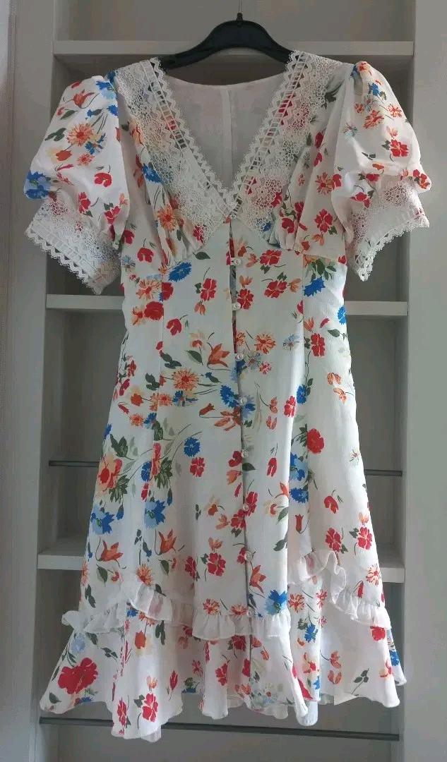 새상품던드롭 fancy flower v neck puff dress, s 3
