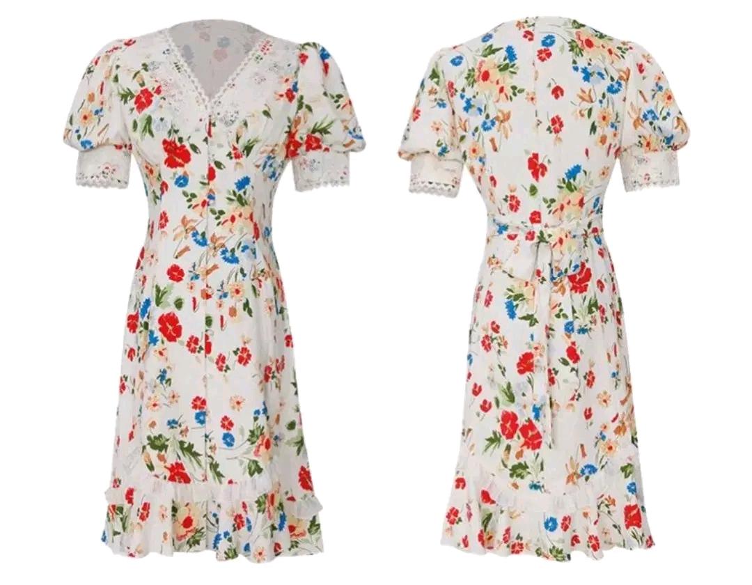 새상품던드롭 fancy flower v neck puff dress, s 8