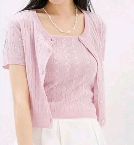 새상품 스파오 썸머 케이블 반팔 가디건pink L, 나시 pink L 2