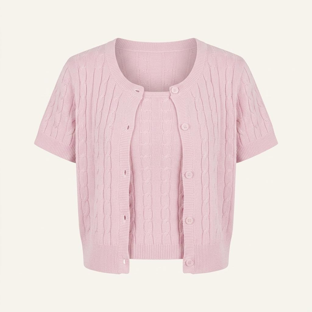 새상품 스파오 썸머 케이블 반팔 가디건pink L, 나시 pink L 1