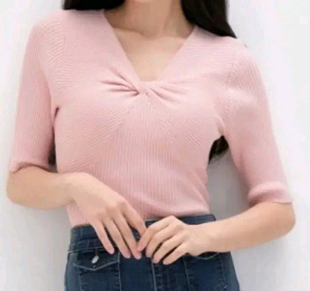 새상품 로엠 반팔 꼬임 스웨터 pink, m 2