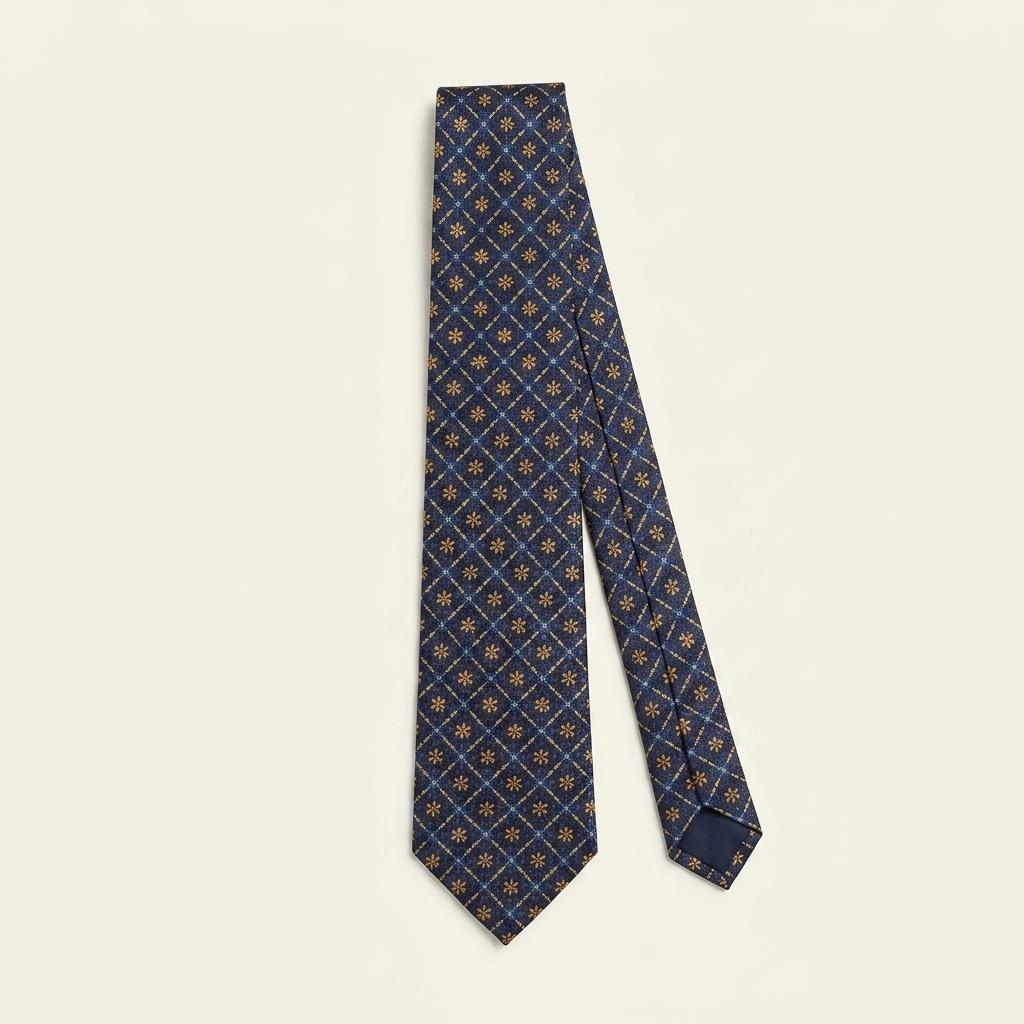 꾸레쥬 네이비 골드 기하 자카드 넥타이 9.8cm S~A+등급 e1616 1