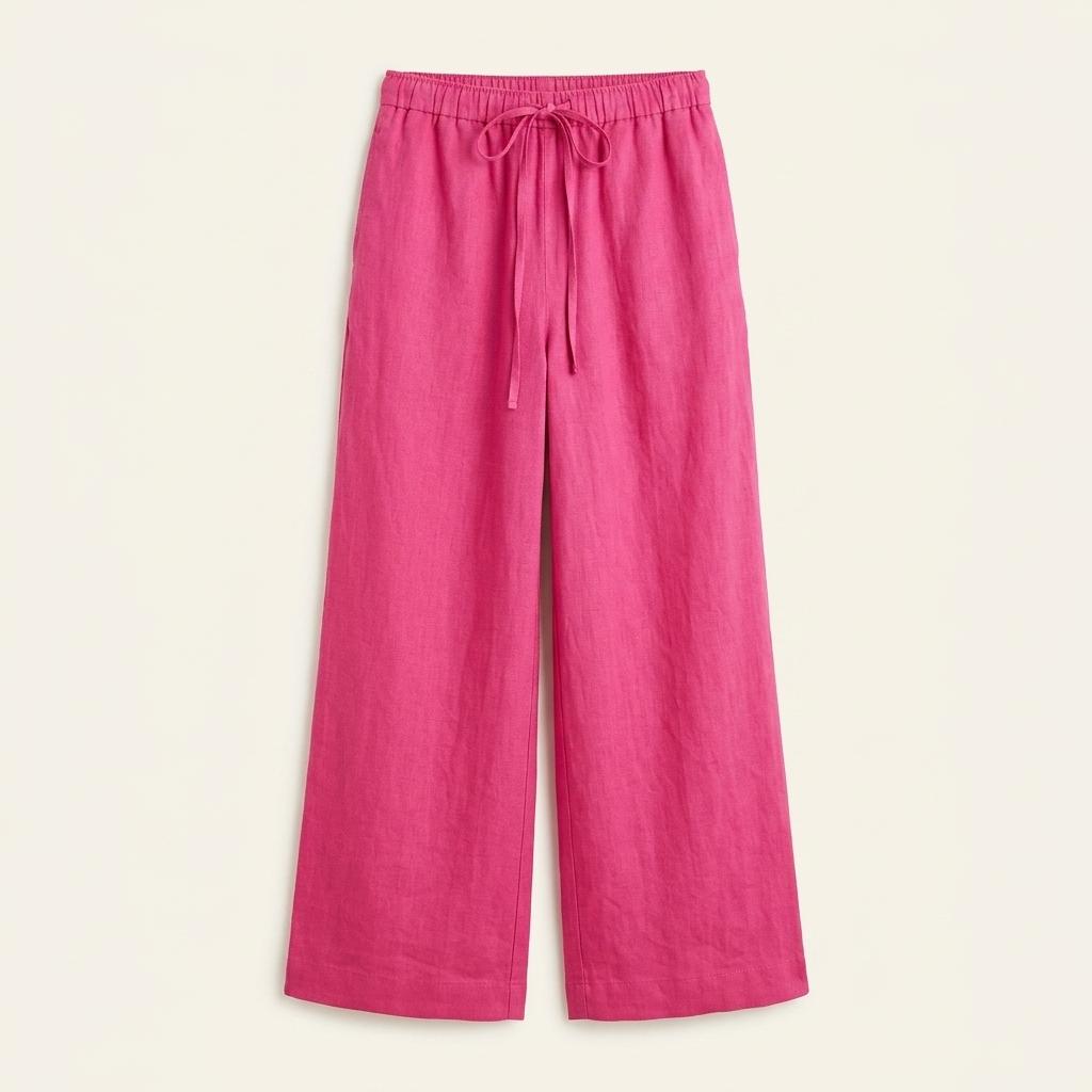 H&M 린넨 블렌드 밴딩 와이드 팬츠 핑크 1